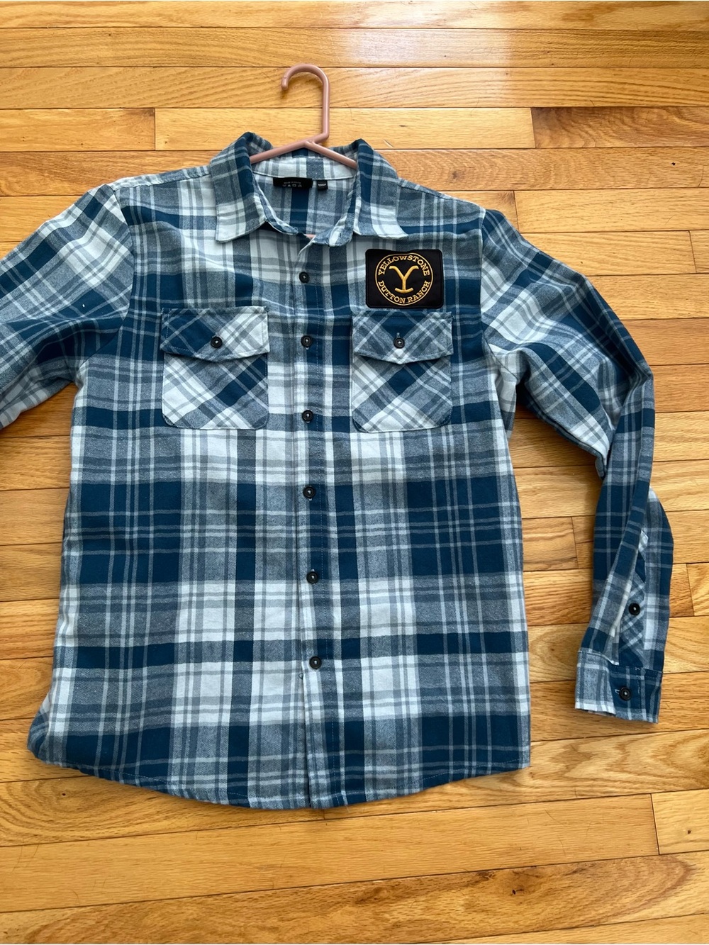 Yellowstone Shirt Men M Blue Plaid Flannel Dutton Ranch Western Cowboy